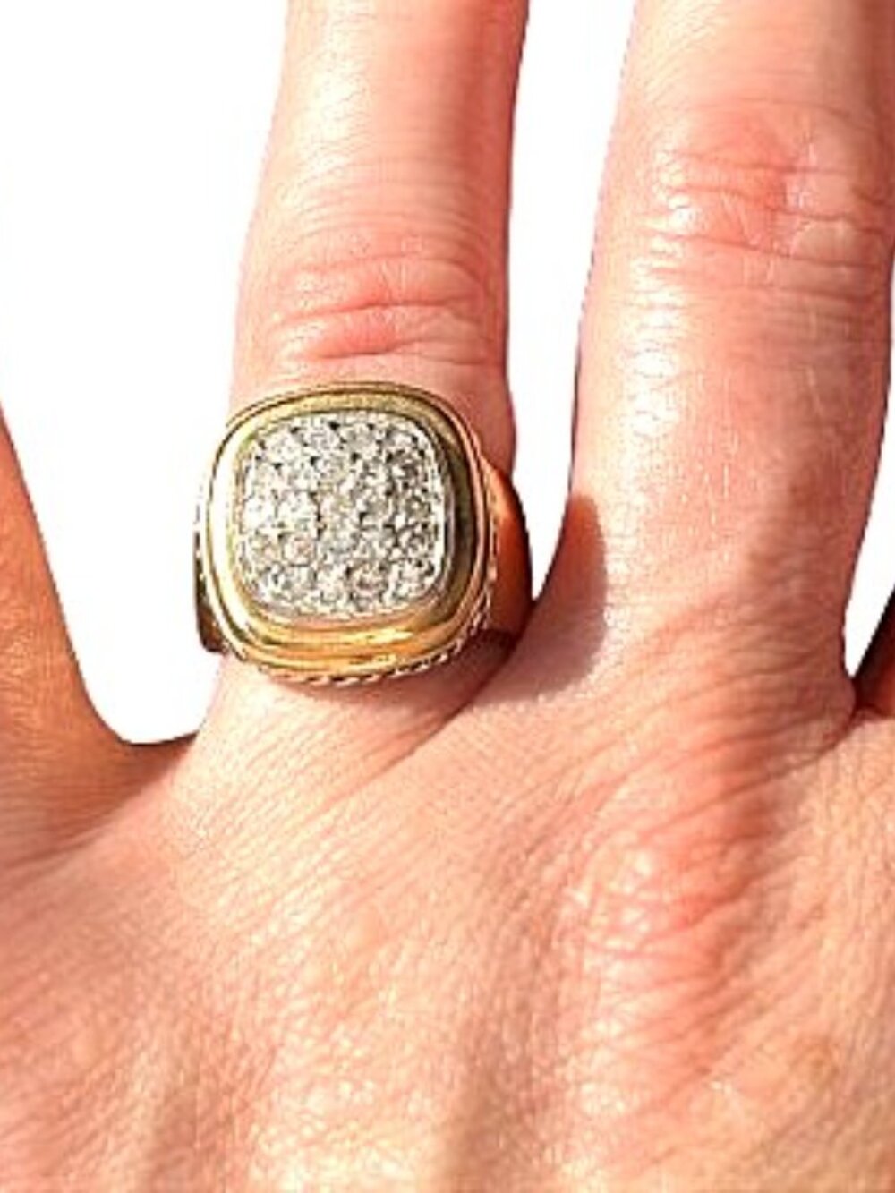 Vintage 90s Chunky Gold CZ Cluster Statement Ring Size 5.5 Signet Style